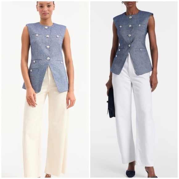 NWT VERONICA BEARD Tamara Linen Vest in Blue Melange SZ US 8 - Picture 3 of 10